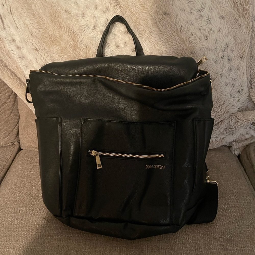 Fawn Black Leather Diaper Bag